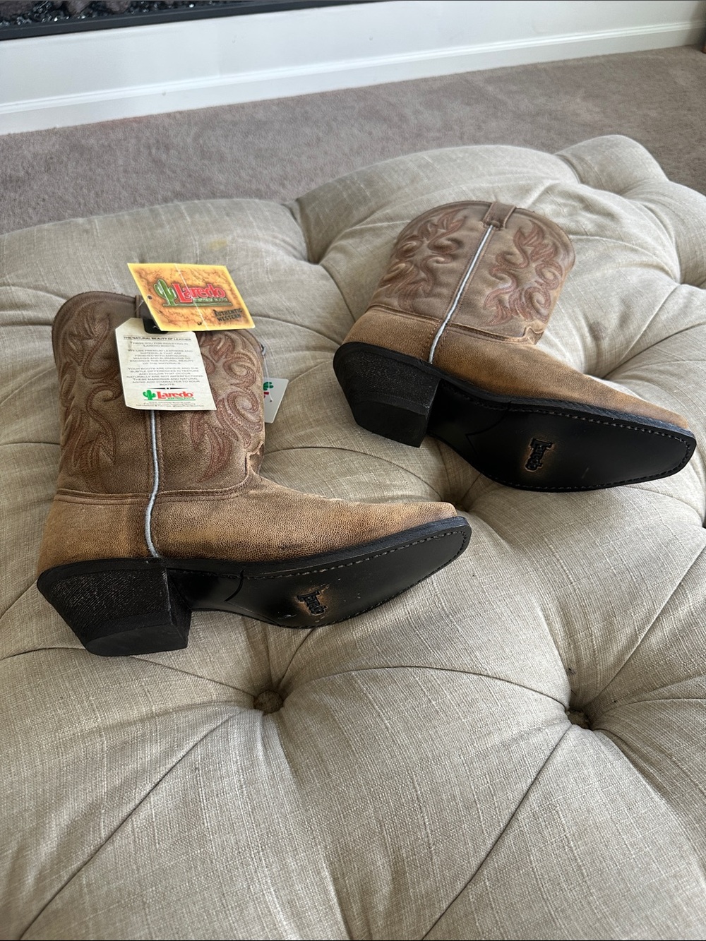 Laredo Tan Embroidered Suede Western Boots - Picture 3 of 8